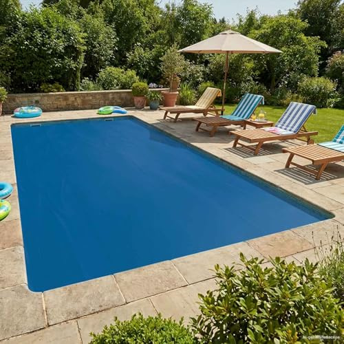 GeenYuu Poolskydd extra tung blå 400 x 200 cm PE med luftkammare, solfilm för pooler, vattentät, väderbeständig, isolerande, för sommar och vinter, smutsavvisande