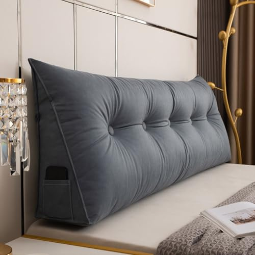 Stor läskudde med ryggstöd triangelkudde för säng fast ländryggsstödskudde mörkgrå 120 x 50 x 20 cm – perfekt för läsning och avkoppling