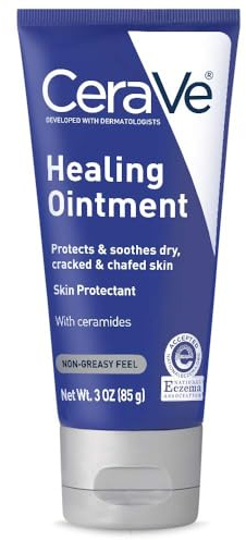 CeraVe Healing Ointment, Hydrating Skin Protectant With Petrolatum, Hyaluronic Acid & Ceramides, Face & Body Skin Barrier Repair For Cracked, Chafed, Dry Skin, Fragrance Free & Lanolin Free, 3 Oz