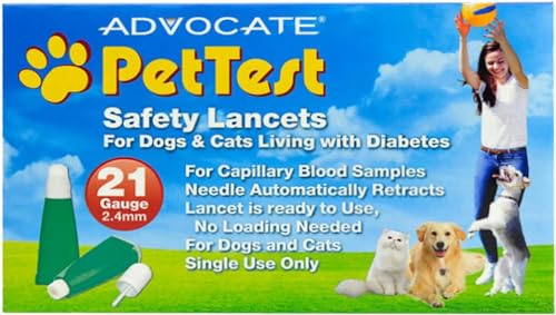 PetTest Safety Lancets for Diabetes Testing with Dogs & Cats, 21 Gauge, Diabetic Monitoring Blood Test Lancets, Easy Pricker for Testing for Blood Glucose in Diabetic Pets (100 Count)