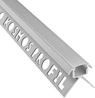 C-T77 LED Alu Fliesenprofil Ecke aussen 12mm silber + Abdeckung Abschlussleiste Fliesen für LED-Streifen-Strip 2m opal