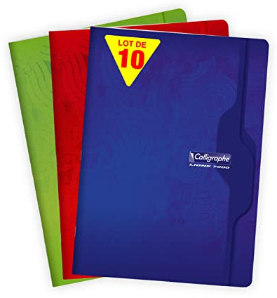 Calligraphe 7493C Lot de 10 Cahiers Agrafés (une Marque de Clairefontaine) - 24x32 cm - 96 Pages Grands Carreaux - Papier Blanc 70 g - Couverture Carte Recyclée Vernie - Couleurs Aléatoires