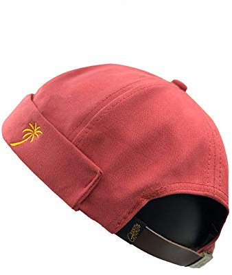 Cappelli da uomo Docker Cap Cappelli Skullcap Beanie Worker Sailor Cap senza tesa Berretto arrotolato Polsino retrò alla moda cappello senza tesa con regolabile, Foglie rosse., Taglia unica