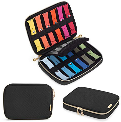 Teamoy Watch Strap Storage Case Holds 12pcs Watch Straps, Travel Organiser Bag for Watch Bands, Organiser Case Compatible for All Series Apple Watch Straps or Smart Watch Bands, Black