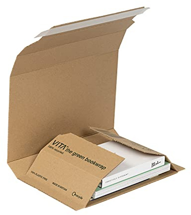 Blake VITA | embalaje de cartón para libros (21.7 x 15.5 x 5.2cm) | 25 unidades | 375gr | ecológico FSC | tira autoadhesiva | caja de cartón para envío de libros | packaging para libros | modelo BWM02