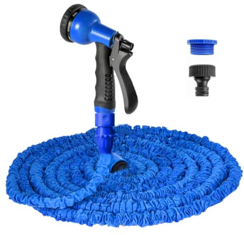 VENQI Expandable Garden Hose 125ft, Flexible Hose Pipe, Hosepipes for Garden, Expanding Water Hoses with 8 Function Spray Nozzle Hosepipe with 3/4,1/2 Fittings (125ft, Blue)