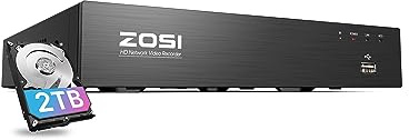 ZOSI 4K 8MP 8CH H.265+ Grabador NVR, Alarma de Movimiento, Acceso Remoto, 2TB Disco Duro para Grabación 24/7