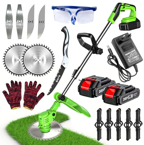 Gompuy Desbrozadora Batería Electrica, Desbrozadora a Batería, Recortadora de Cortabordes Bateria, Longitud retráctil, para Recortar Césped y Arbustos Cortadora césped