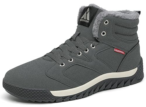 Mishansha Herren Winter Schuhe Wasserdicht Schneestiefel Warm Gefüttert Winterstiefel rutschfeste Schnürstiefel Komfortabel Kurzschaft Winter Boots, Grau 42