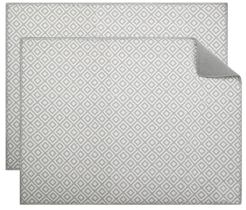 YDHfdc 2 Piezas Alfombrilla Escurreplatos de Microfibra 50 cm x 38 cm Alfombrilla de Secado de Platos Bayeta Escurreplatos para El Fregadero de La Cocina, Pequeño Cuadrado Gris