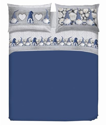 PENSIERI DELICATI Parure Påslakan Singel Flanell 100% Bomull, Väska 155X200 Cm Och Örngott 52X82CM, Tillverkad i Italien, 40° Tvättbart Påslakan I Maskin, Mönstrad Blå Gnom