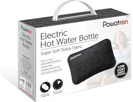 POWATRON Rechargeable Electric Hot Water Bottle - Soft & Cosy Hand Body Warmer Massaging Heat Pad, Prefilled, Over-Heat Protection Electric Water Bottle - Hot Water Bottles for Pain Relief