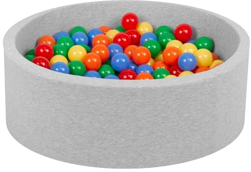 Petsona Weiche Hundepool Aus Schaumstoff, Hundeplanschbecken Mit Bunten Bällen, Spielbereich Für Hunde Und Katzen, Abnehmbarem Waschbarem Bezug, Hellgrau: Gelb/Grün/Blau/Rot/Orange