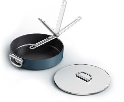 Joseph Joseph Space 28cm Non-Stick Saute Pan with Lid, Folding Handle, Space-Saving Induction & Oven Safe Deep Frypan