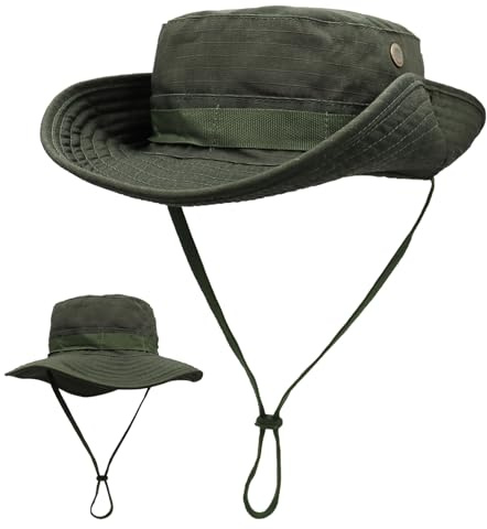 Huakunda solhatt för herr och dam, buschhatt utomhus, UPF50+ UV-skydd, safarihatt, booniehatt, trädgårdshatt, vikbar vandringshatt, fiskarhatt, Armégrön, one size