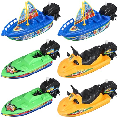 UPKOCH 6 StüCk Wasserspielzeug Boot Badespielzeug Boote FüR Kinder Kunststoff Segelboote Mit 2 Segelboot 2 Motorboot 2 Schnellboot FüR Badewanne Pool Wasserspiele