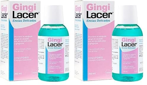 LACER GINGI - Colutorio Diario 200 ml, Reduce el Sangrado Gingival, óptimo para Gengivitis y la Periodontitis, Sabor a Menta, Con Fluor, Antibacteriano y Anticaries (Paquete de 2)