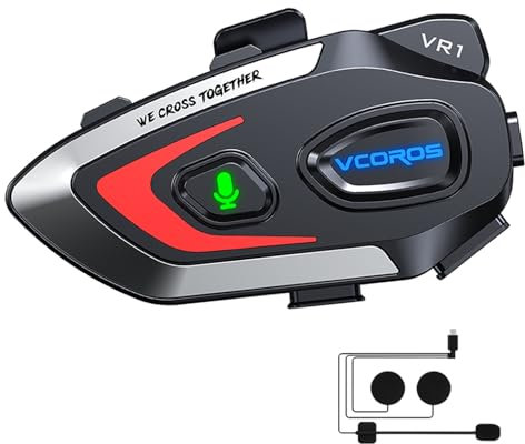 Motorrad Headset VR1,Motorrad Kopfhörer für eine Person,Motorrad Headset Bluetooth,Wasserdicht IPX6, DSP&CVC Geräuschunterdrückung,Motorradhelm Bluetooth für Freisprechen, Musikanrufsteuerung Hard Mic