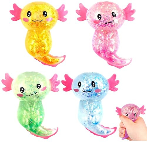 Axolotl leksak, 4 stycken Axolotl Squeeze Toy, djurklämleksak, stresslindring squishy-boll, stretchaxolotl antistressboll, anti-stressleksak för vuxna och barn, för fest, födelsedag