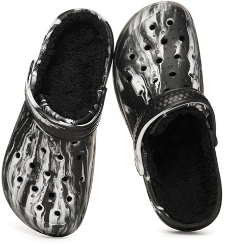 Gaatpot Sabots Fourré Femme Homme Chaussons Chaud Maison Pantoufles d'hiver Mules Clogs Souples Confortables Respirant Noir 42/43EU(270)