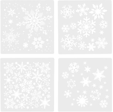 TOKIDNY 4 pièces Pochoirs de Peinture Réutilisables Plastique pour Dessin DIY Motifs Flocons de Stencils Polyvalents pour Artisanat et Décoration Fenêtre Mur