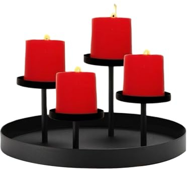 Candelabro Moderno con diseño de Corona de Adviento, con Elegante Acabado de Metal, 21 x 21 x 5 cm, arreglo de adviento, Bandeja de luz de 4 Ranuras, Elegante diseño navideño, para Vacaciones,