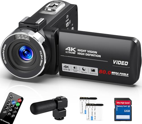 Caméscope 4K 30FPS Caméra Vidéo 80MP Zoom Numérique 18X Caméra Vlogging