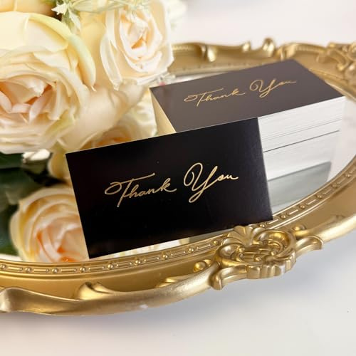 DuiaRiu Gold Mini Thank You Cards Small Business - 100 PK - Flat Card No Fold, 2 x 3.5 Inches Thank You for Your Order Cards Thank You for Your Support Cards for Wedding Professional (Black)