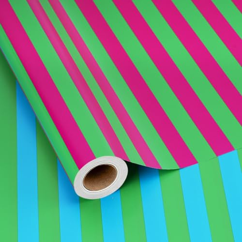 BIOBROWN Presentpapper födelsedag, vändbar, 43 cm x 10 m | Vändbar i rosa-grönt och blågrönt; för födelsedagar, helgdagar, fester och färgglada presenter
