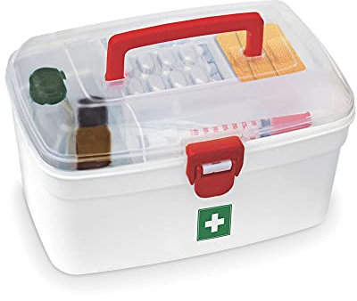 MILTON Medical Box, First Aid Empty Medicine Storage Box | Organizer | Attached Handle | Family Emergency Kit | Detachable Tray | Easily Accessible with a Transparent Lockable Lid | White