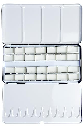 FCLUB Empty Watercolor Tins Palette Paint Case - Large Watercolor Palette Box Metal Tin with 28 Full Pans