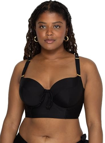 Smart & Sexy Women's Swimwear Lightly Lined Underwire Bikini Top, Black Hue, 38DDD