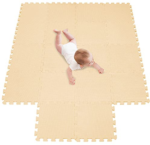 meiqicool Foam Play Mat Thick Soft EVA Interlocking Foam Floor Mats Children Yoga Exercise Multi Jigsaw Puzzle Blocking Board Kids Playmats Play Beige 18 Piece J