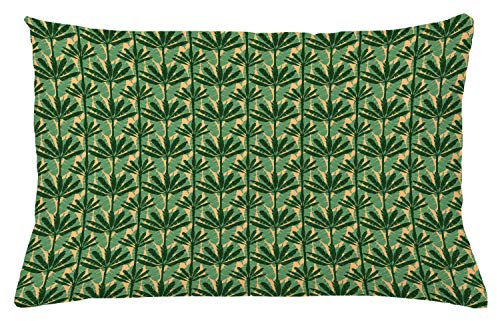 ABAKUHAUS Banana Leaf Throw Pillow Cushion Cover, Overlapping Windmill Palm Trees and Leaves Pattern, Decorative Square Accent Pillow Case, 26 X 16 Inches, Pale Yellow Jade Green