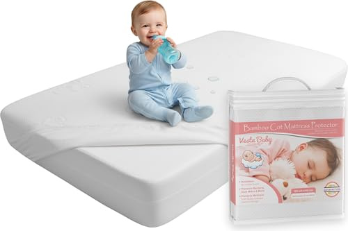 Vesta Baby Protector de Colchón Premium para Cuna 60 x 120 cm - Funda de Almohadilla Impermeable Sábana Ajustable Bambú Natural Cobertura Silenciosa para Bebés y Niños Pequeños