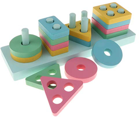 Lalia Steckspiel aus Holz mit Steckbausteinen bunt rosa Holzspielzeug Steckpuzzle Motorik Motorikwürfel Geschenk für Kleinkinder Kinder ab 3 Jahren Spielzeug Holzpuzzle