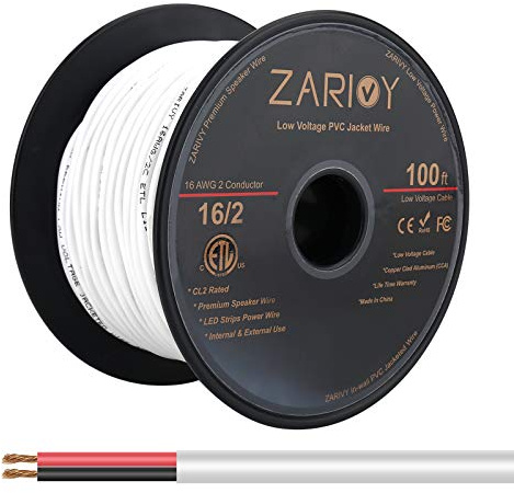 Zarivy 100 Feet 16 Gauge 2 Conductors Red Black Wire with Fire Resistant CL2 White Jacket, 16 AWG Electrical Hookup Wire LED Strips Extension Cord Cable for LED Ribbon Lamp Tape Lighting