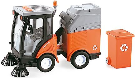 Teorema Giocattoli, Camión Barredora de Juguete para niños con Luces y Sonidos Reales, Movimiento de Embrague y Cubo de Basura Incluido, Escala 1:16, Coche de Juguete, Naranja o Verde