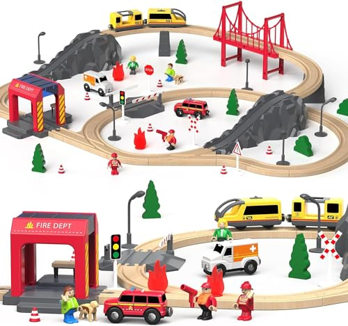 Giant bean Ferrovia in Legno, Set da 72 Pezzi Trenino Legno Bambini, Per Bambini da 1 a 3 anni, Regalo Per Ragazzi e Ragazze