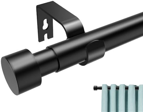 Curtain Poles, New Upgraded Metal Reinforced Curtain Pole, Extendable 40 To 116cm, Curtain Pole With Brackets Fittings Set For Living Room, Bathroom, Bedroo Windows&Door (Black,16-46Inches)
