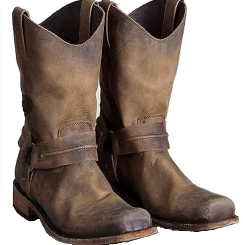 BININBOX Bottes de cowboy pour homme - Marron - Bout carré - Bottes de travail traditionnelles