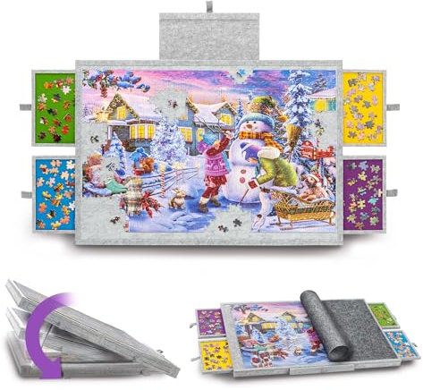 Tektalk Puzzletisch mit integriertem verstellbarem Ständer/Halterung, 3-Kippwinkel, superleichtes Filzpuzzle-Plateaubrett mit Abdeckung und 4 Sortierschubladen, für bis zu 1000 Teile - Light Gray