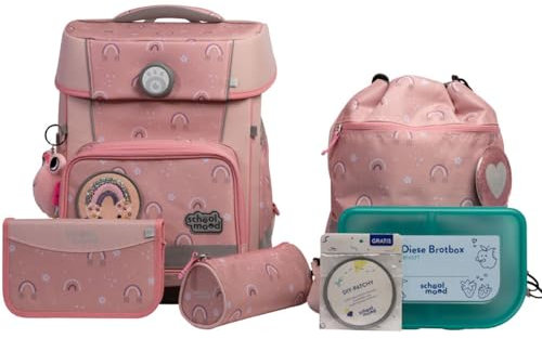 SCHOOL-MOOD Champion Pro Rainbow Schulranzenset 7-teilig 21,5L Stauraum, ergonomisches Easy Fit System für 1 m bis 1,50 m Körpergröße, standfest, wasserdichter Stoff mit Reflektoren