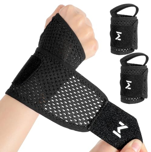 Mabor 2Pcs Mesh Wrist Wraps, Adjustable Ultra-Thin Wrist Support for Workouts & Daily Use Unisex Wrist Brace for Pain Relief, Tendonitis, Yoga, Tennis, Badminton Carpal Syndrome Tunnel (Black)
