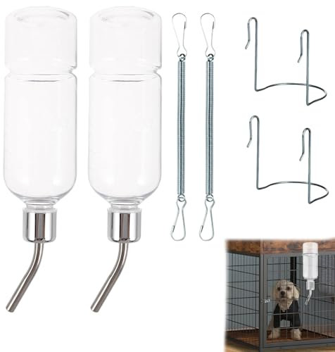 2 Pack Rabbit Bottles, Rabbit Water Bottle, Guinea Pig Water Bottle Non Drip, 180ml Transparent Plastic and Stainless Steel, Ideal for Hamster Water Bottles Use in Home and Pet Stores