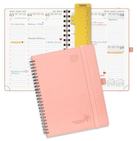 POPRUN Agenda 2026 2027 Semainier 22 x 16,5 cm D'Août 2026 à Déc 2027