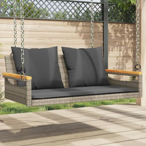 Generico Panchina Dondolo con Cuscini Grigia 109x62x40 cm in Polyrattan,Mobili,Mobili da Giardino,Mobili e sedie da Giardino,Panchine da giardino-368147