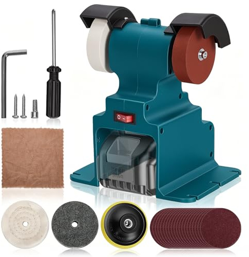 Mini Belt Sander Compatible for Makita 18V Batteries, 6500 RPM 250W Cordless Electric Bench Sander with 4 Wheels(Sanding/Polishing Disc) for Metal Grinding Rust Removal Deburring(No Battery)