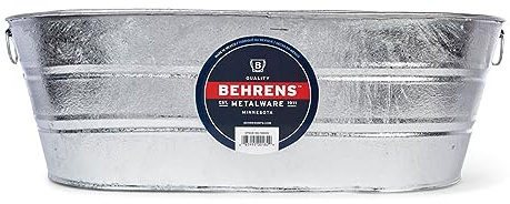 Behrens 16 Gallon Round Galvanized Weatherproof Steel Tub with Wire Handle and Offset Bottom for Indoor Home and Outdoor Garden Use, Silver