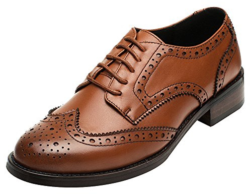 rismart Mujer Brogue Dedo del Pie Puntiagudo Puntas De ala Oxfords Zapatos De Cordones SN02372(Marrón,EU36.5)
